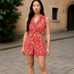 Copper Key Red Floral Women Shorts